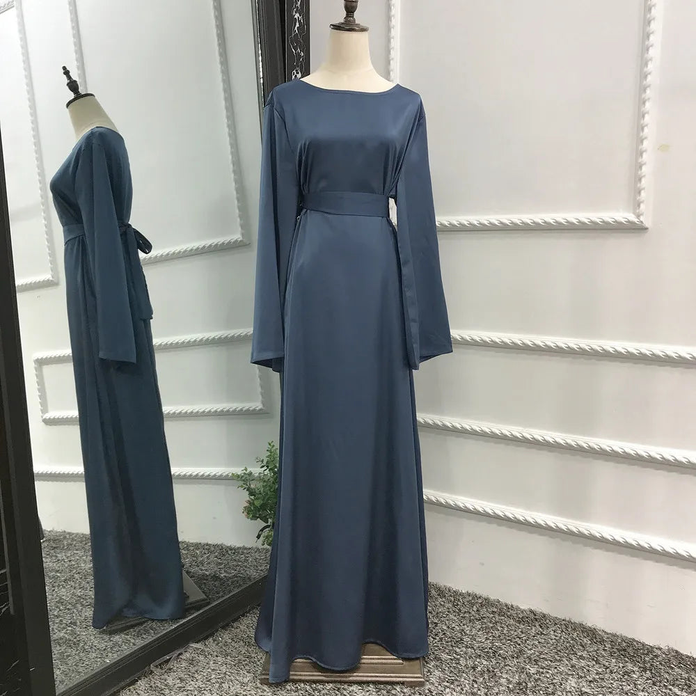 Fashion Sliky Djellaba Muslim Dress Dubai Full Length Flare Sleeved Soft Abaya Dubai Turkey Muslim Islam Robe WY921