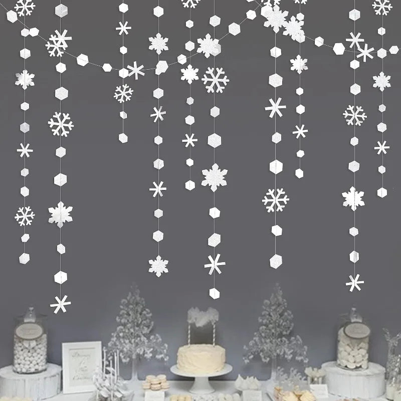 Winter Wonderland Party Decorations White Snowflake Paper Garlands Onderland Christmas Frozen Birthday Party Streamer Supplies