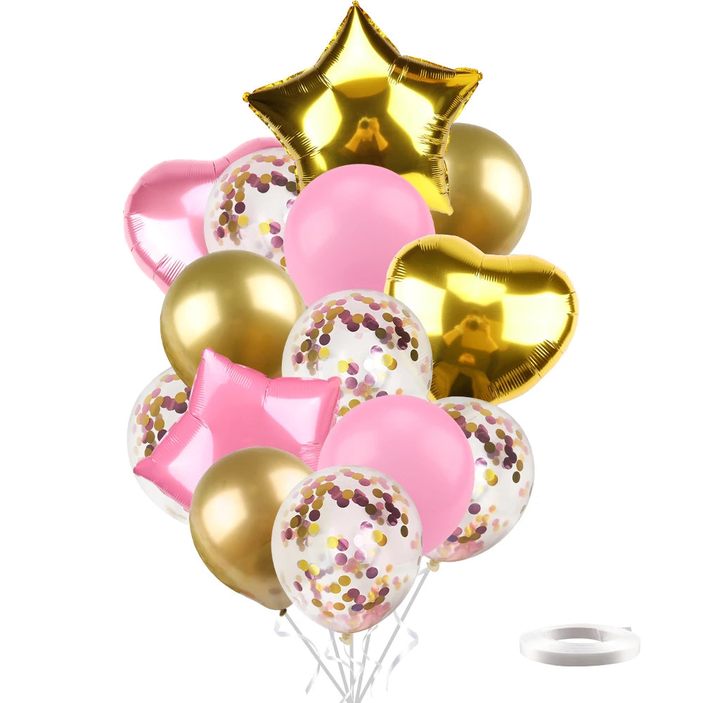 Heart Star Balloon Metallic Balloons 14pcs Gold Red Blue Pink Confetti Baloon Set For Happy Birthday Baby Shower Wedding Globos