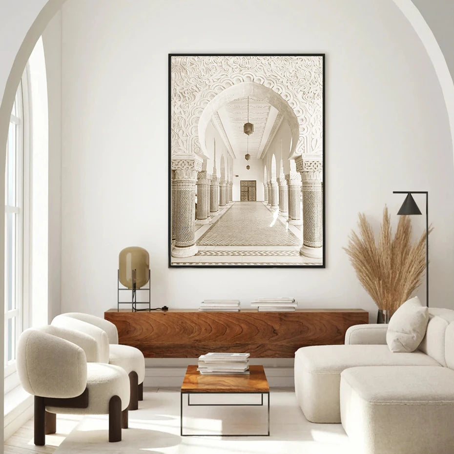 Islamic Beige Blue Calligraphy SubhanAllah Posters Architecture Canvas Painting Wall Art Print Pictures Living Room Home Decor