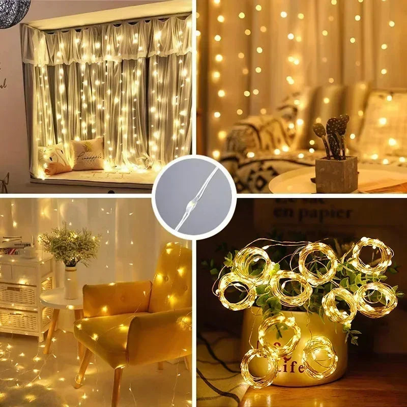 3M 6M Christmas Lights Curtains for Windows Led Fairy New Year Light Room String Battery Powered Garland Waterfalls Decorations