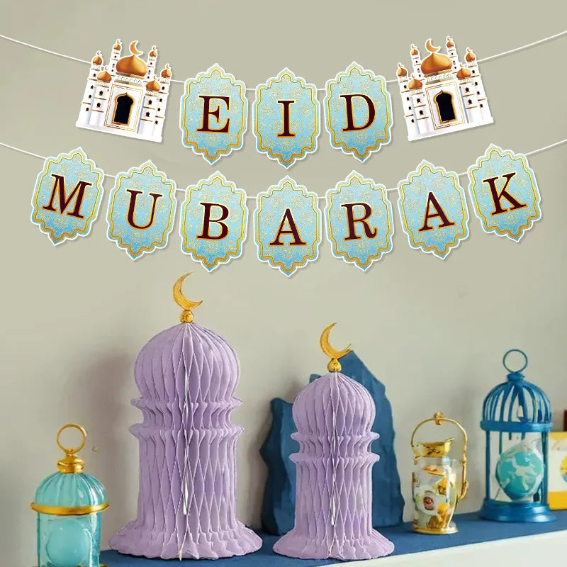 Ramadan Banner Flag 2025 Eid Mubarak Paper Garland Islamic Muslim Party Hanging Ornaments Ramadan Kareem Decorations for Home