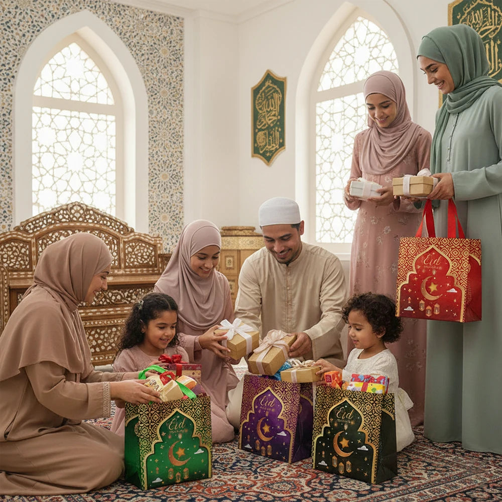 6/12pcs Eid Mubarak Non-Woven Gift Bags with Handle Ramadan Gift Packaging Bag Ramadan Kareem Decor Islamic Festival Party Favor
