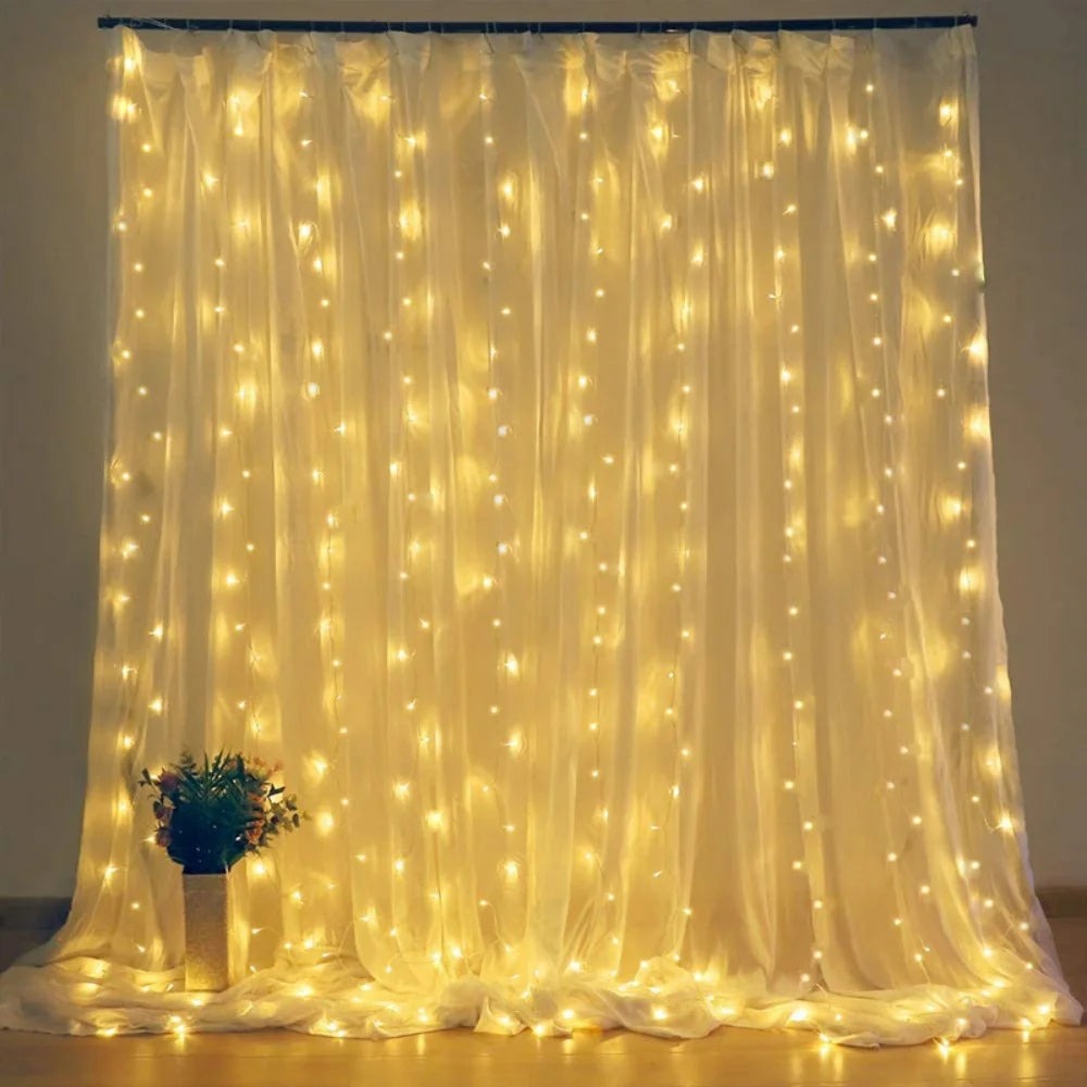 6/3M LED Curtain Lights 8 Lighting Modes Valentine's Day Ramadan Decorations for Home Wedding Party Eid Mubarak Fairy Light