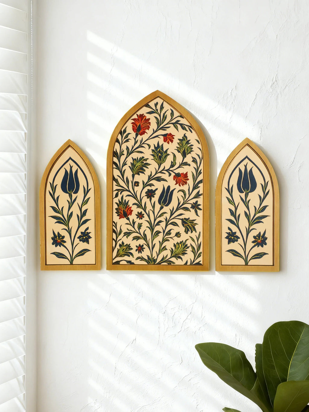 3pcs Islamic Arch Window Style Wall Hanging Floral Pattern Decor Wall Stickers for Ramadan & Eid Home Decor Muslim Festival Gift