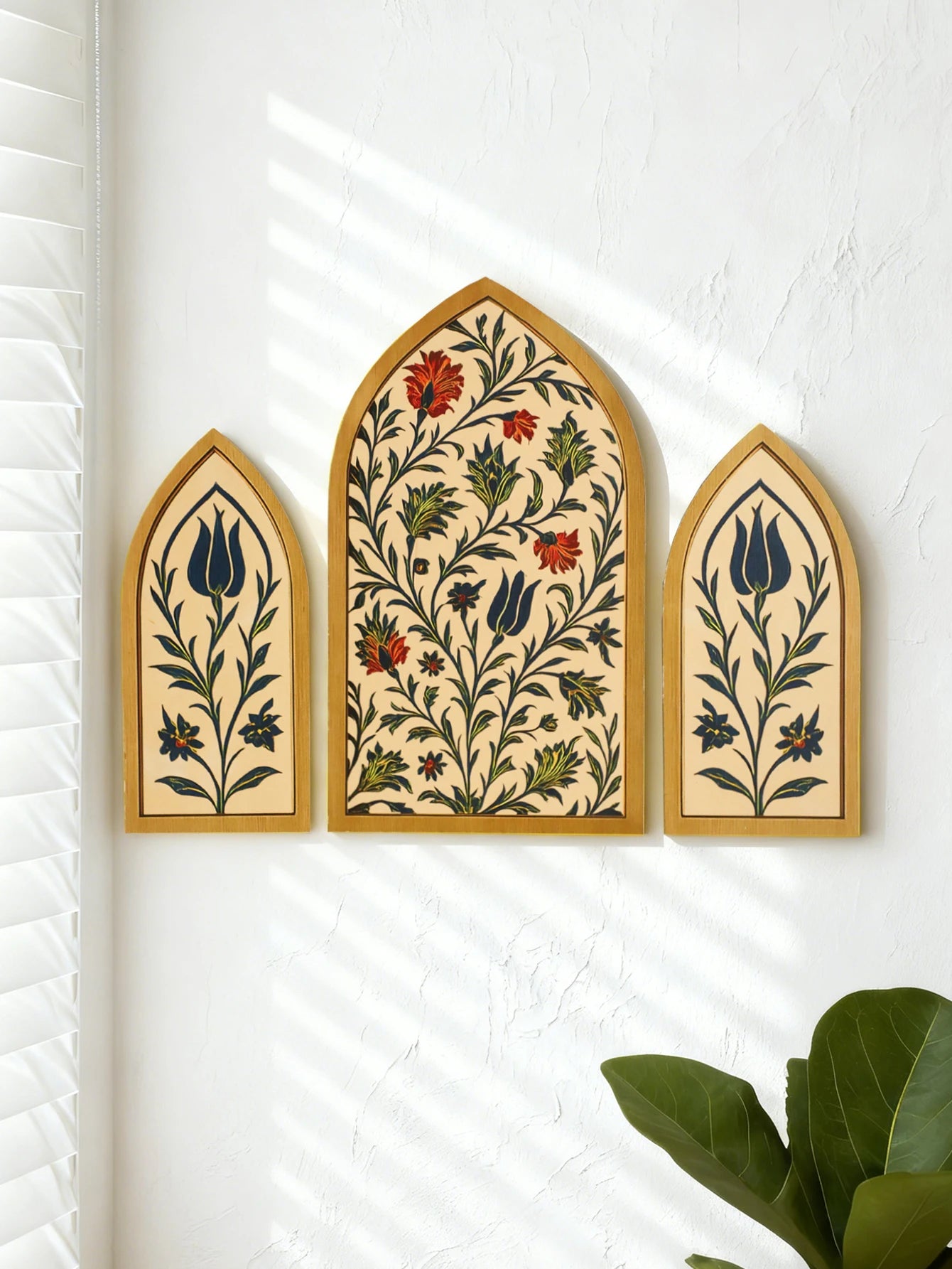 3pcs Islamic Arch Window Style Wall Hanging Floral Pattern Decor Wall Stickers for Ramadan & Eid Home Decor Muslim Festival Gift