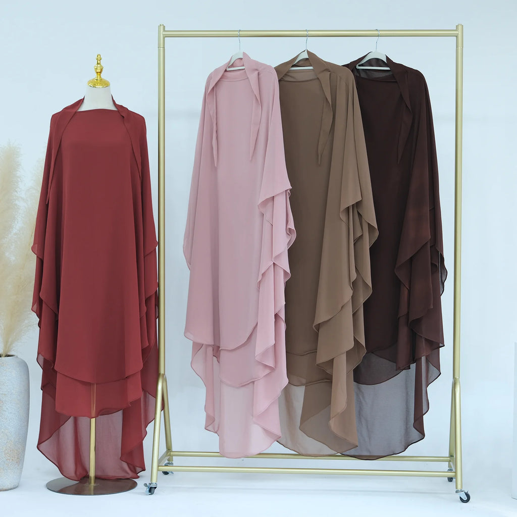 Extra Long Khimar Chiffon 2Layers Muslim Women Hijab Prayer Eid Hijabs Headscarf Shawl Veil Long Djellaba Niqab Ramadan scarf