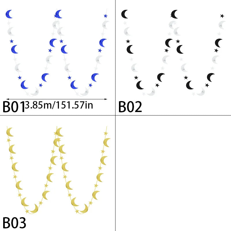 1pc Eid Mubarak Paper Garland Moon & Star Hanging Decor, Festival Wall Decoration for Ramadan Celebration, Home Decor