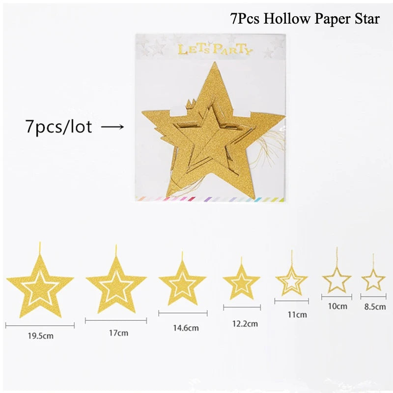 Gold EID Party Decorations Happy Birthday Banners Circle Twinkle Star Garland Metallic Tinsel Banners Hanging Streamer Backdrop