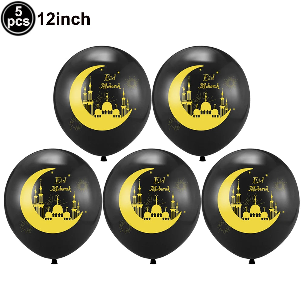 12inch Eid Mubarak Party Decorations Happy Eid al-Fitr Latex Balloons Gold Purple Black Moon Castle Print Confetti Balloons