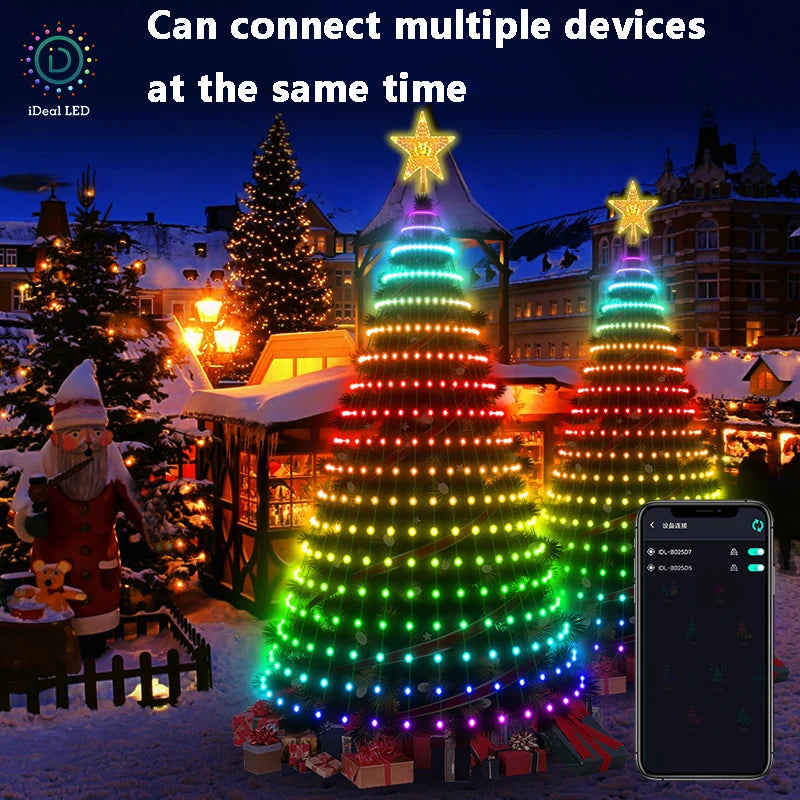 2.1M Christmas Tree LED String Lights App Control Garland LED Star String Waterfall DIY Xmas Tree Lights Festival Decoration
