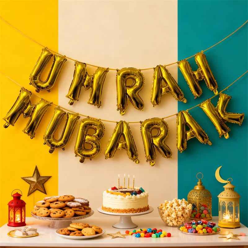 1Bag Umrah Mubarak Latex Foil Balloons Eid Mubarak Islamic Muslim Party Decor Ramadan Kareem Home 2026 Eid Al Fitr Party Supplie