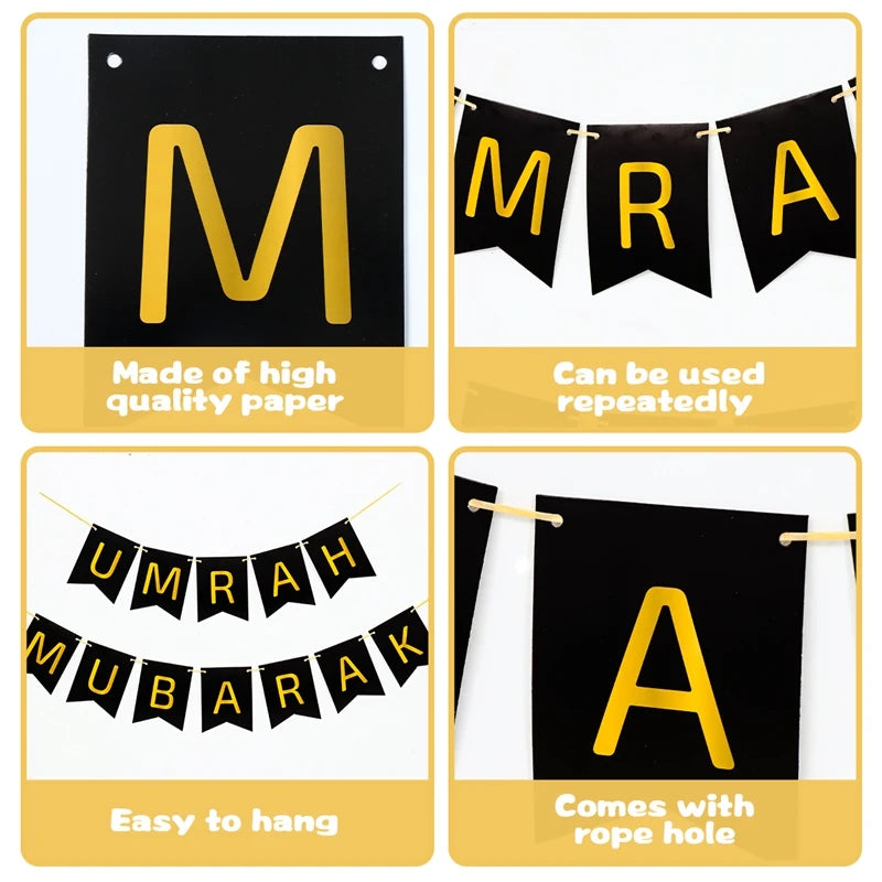 Umrah Mubarak Banners EID Mubarak Decoration 2025 for Home Bunting Banner Ramadan Kareem Islamic Muslim Party Eid Al Adha Gifts