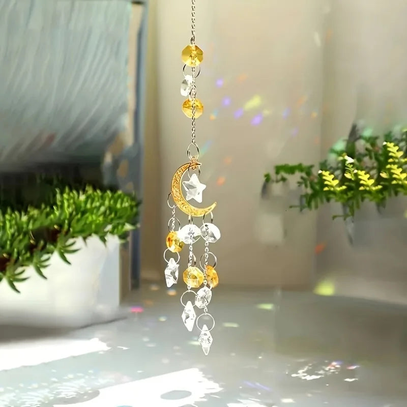 1Pc Galaxy Star Moon Crystal Wind Chime Pendant for Home Decor Garden Suncatcher Dream Catcher Pendant Holiday Party Supplies