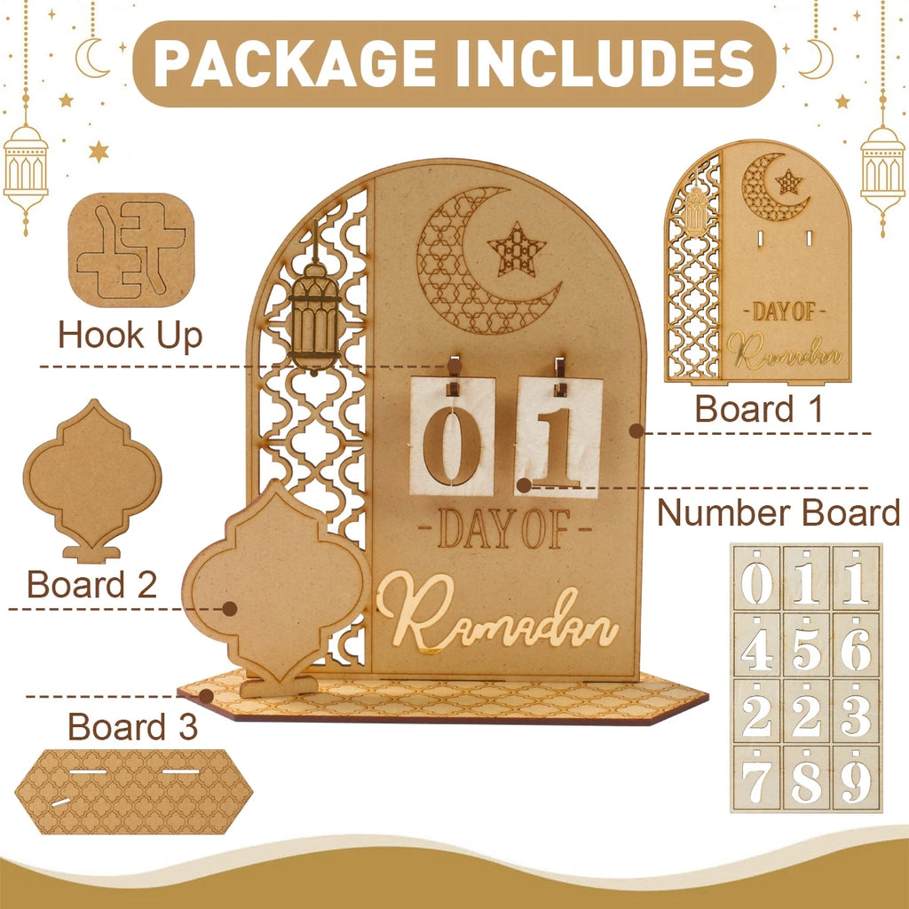 Ramadan Kareem Countdown Calendar Ornament Eid Mubarak Decoration 2025 For Home Muslim Islamic Festival Eid Al-Fitr Party Favors
