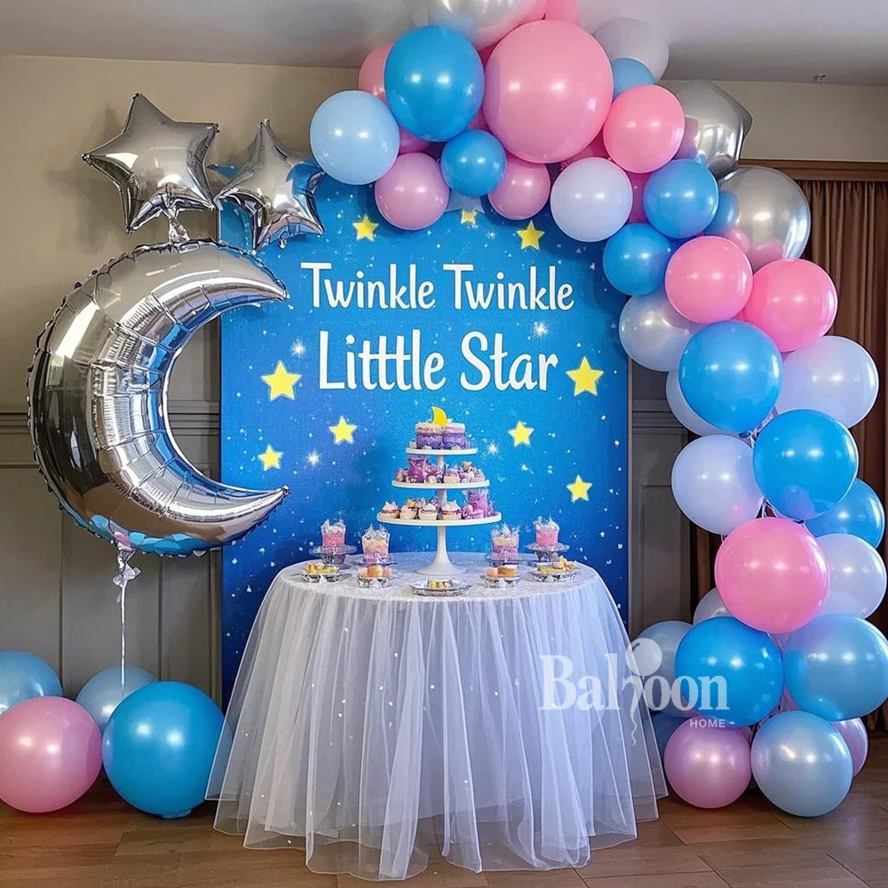 85pcs/set Blue White Pink Latex Pearl Balloon Arch Set Birthday Wedding   Party Family Reunion Moon Star Aluminum Foil Balloons