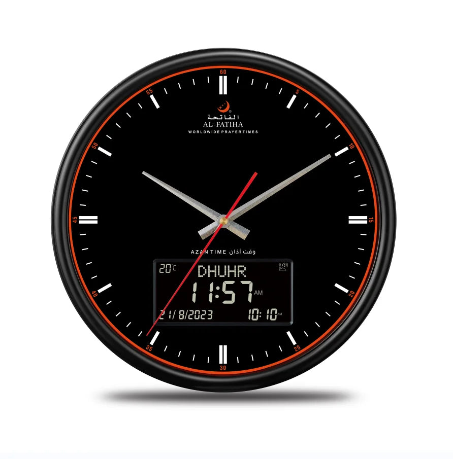 AL-FATIHA Athan Muslim Clock Digital-Analog Watch with Hijri Calendar Azan Prayer Time Fajr Alarm Mosque Wall Timepieces
