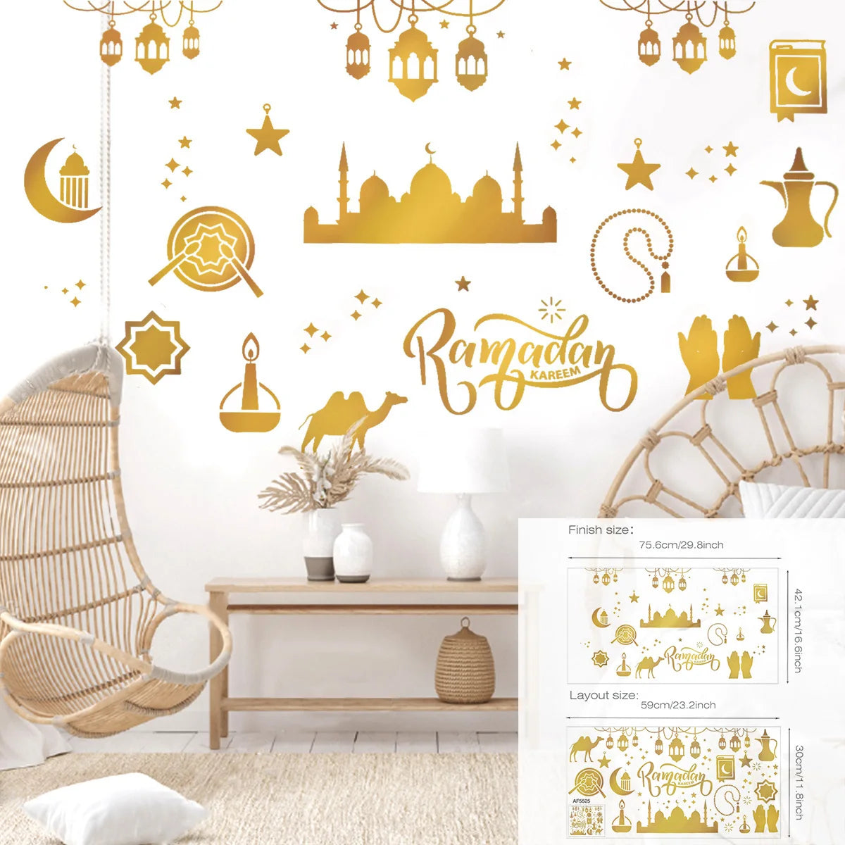 Eid Mubarak Wall Stickers Kareem Ramadan Decoration 2025 For Home Islamic Muslim Party Decor Mubarak Ramadan Window Sticker Gift