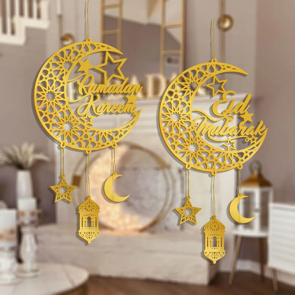 1PC Acrylic Ramadan Kareem Moon Star Wall Pendant Eid Mubarak Ornaments for Home Eid Al Fitr Muslim Islamic Holiday Party Decor