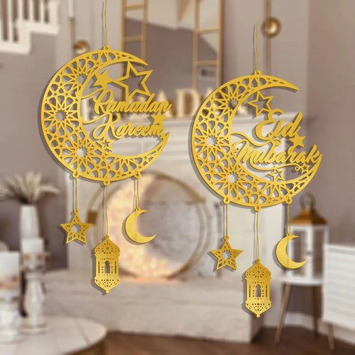 1PC Acrylic Ramadan Kareem Moon Star Wall Pendant Eid Mubarak Ornaments for Home Eid Al Fitr Muslim Islamic Holiday Party Decor