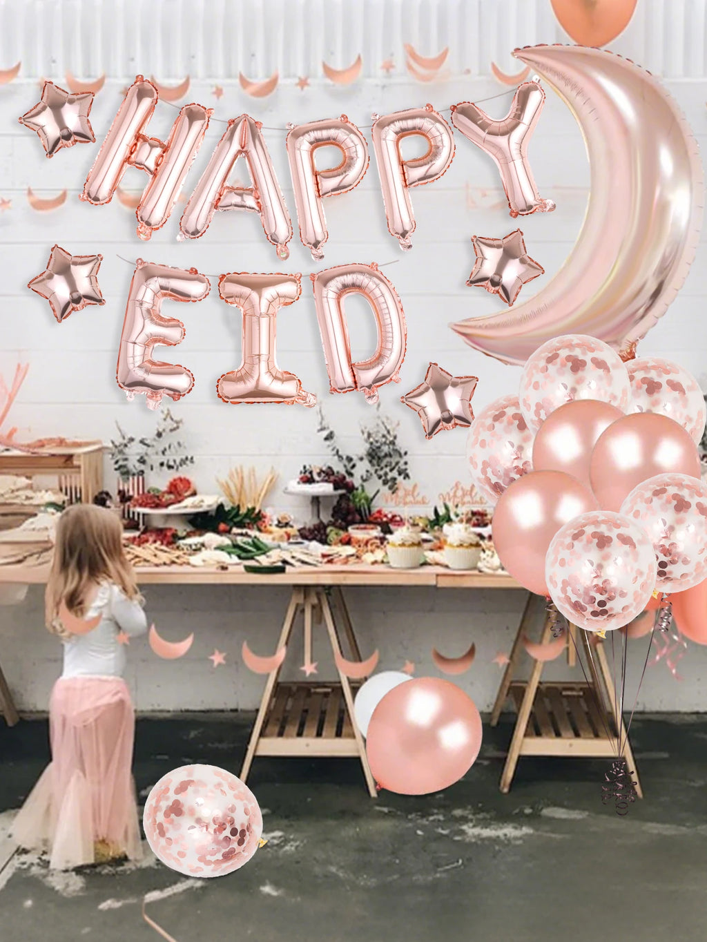 23pcs Rose gold Ramadan balloon set, suitable for celebrating Ramadan Kareem, Eid Mubarak, Ramadan parties.