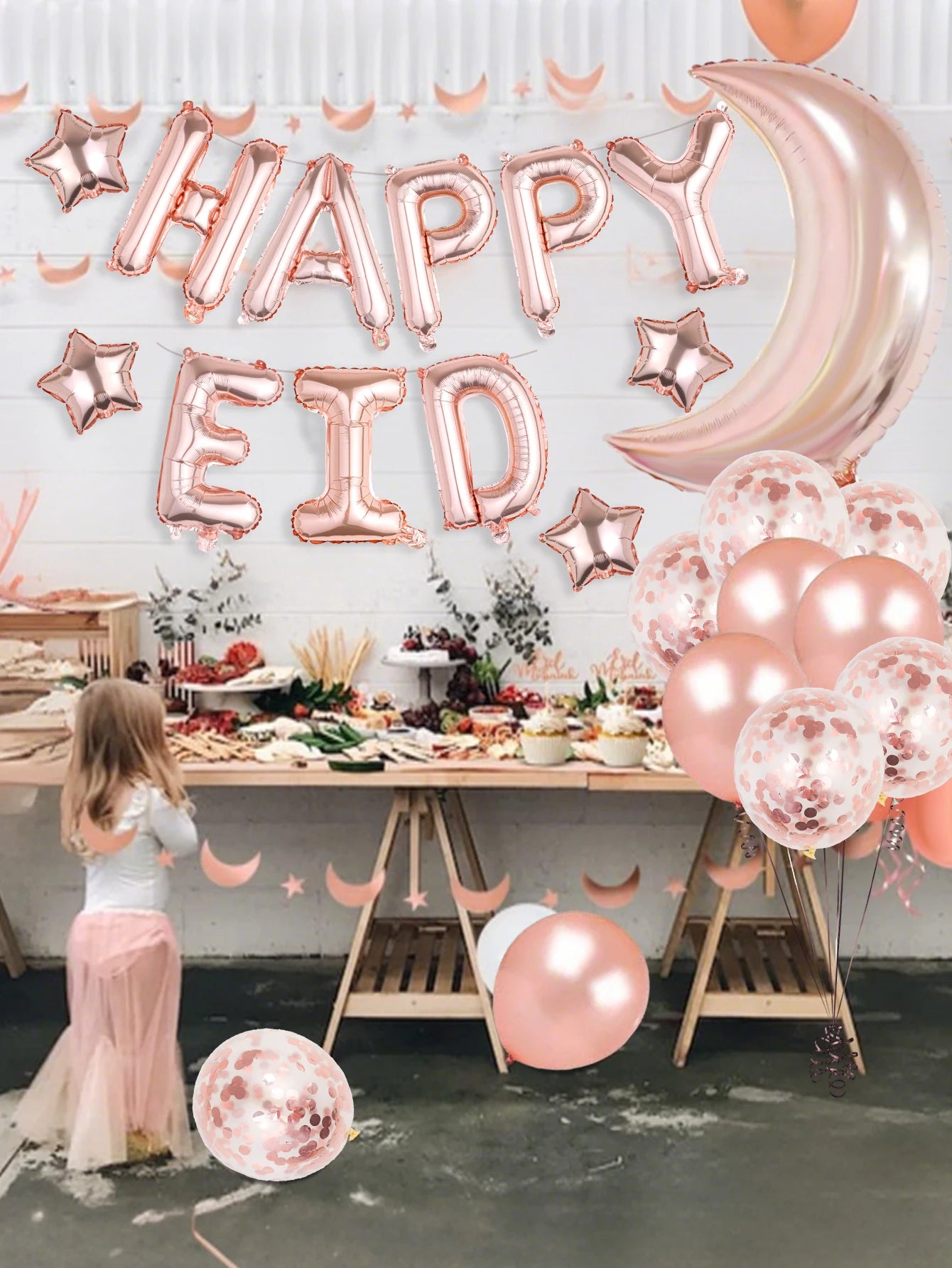 23pcs Rose gold Ramadan balloon set, suitable for celebrating Ramadan Kareem, Eid Mubarak, Ramadan parties.
