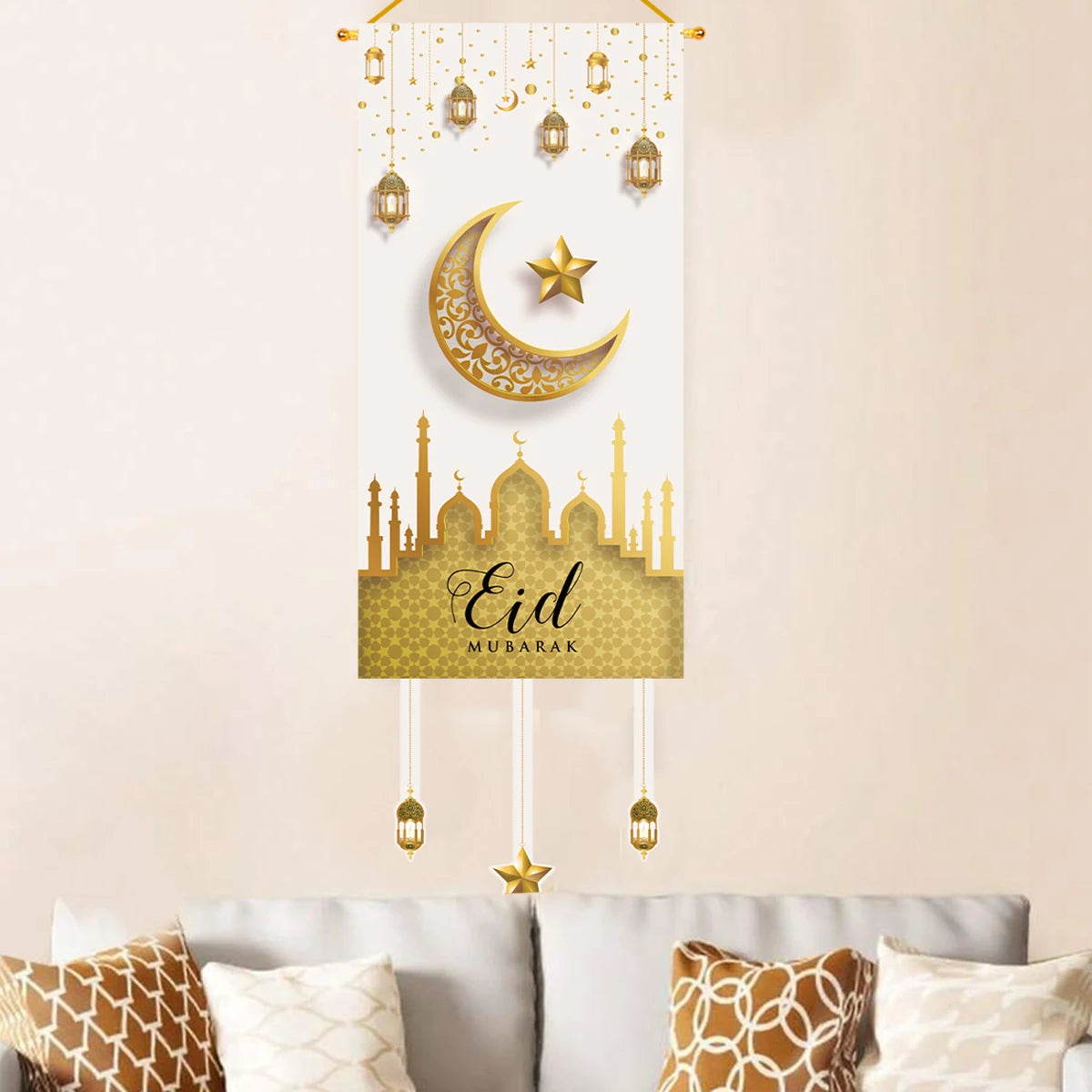 Ramadan Kareem Moon Chandelier Door Hanging Flag Eid Mubarak Decor 2025 For Home Islamic Muslim Party Favors Castle Wall Banner