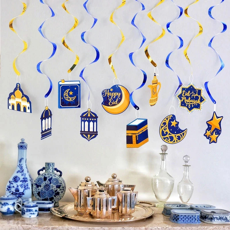 EID Mubarak Banner Glitter Star Moon Letter Paper Bunting Garland Islamic Muslim Party Ramadan Kareem Decorations for Home 2026