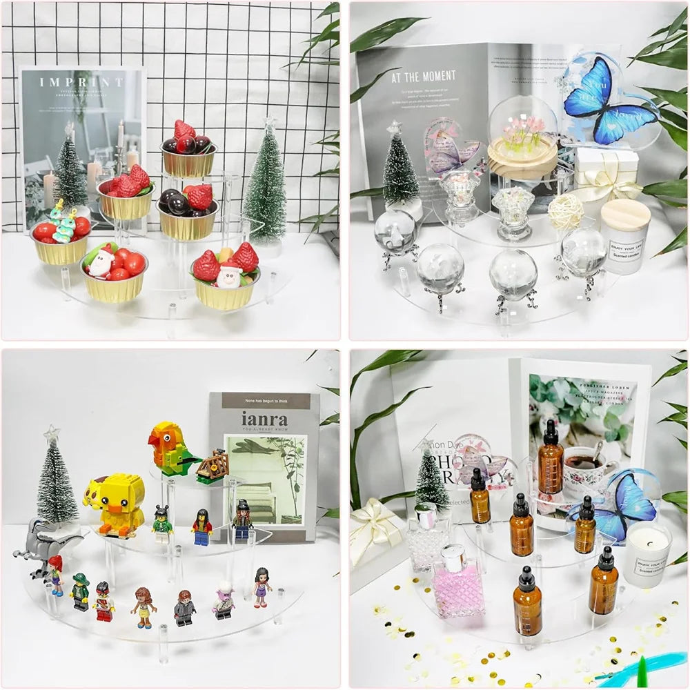 1 Set Acrylic Display Risers 3 Tier Half Moon Shape Food Clear Acrylic Display For Stand Wedding Food Desserts Cosmetics Party