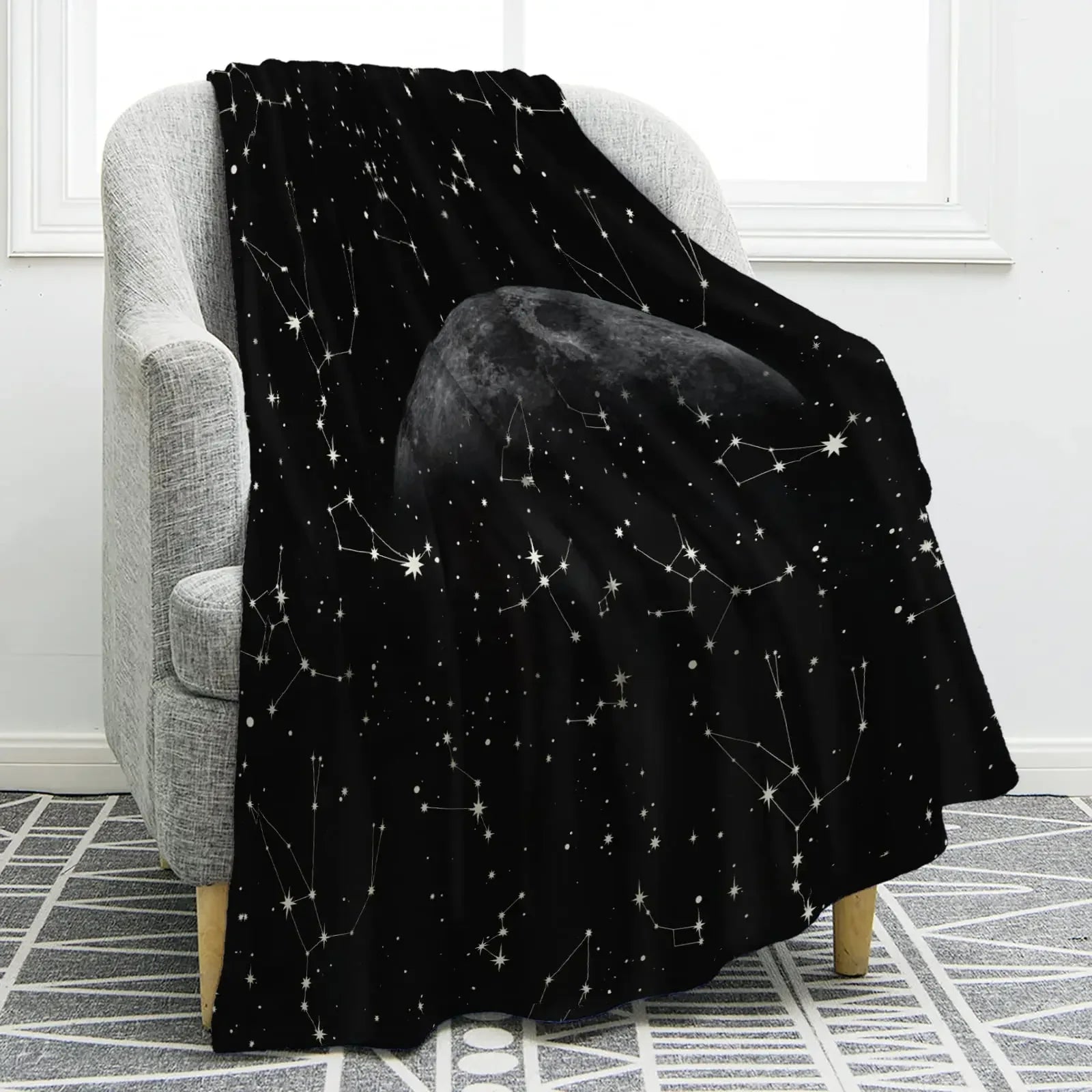 Sun Moon Blanket Star Space Psychedelic Black and White Print Throw Blanket for Couch Bed Sofa