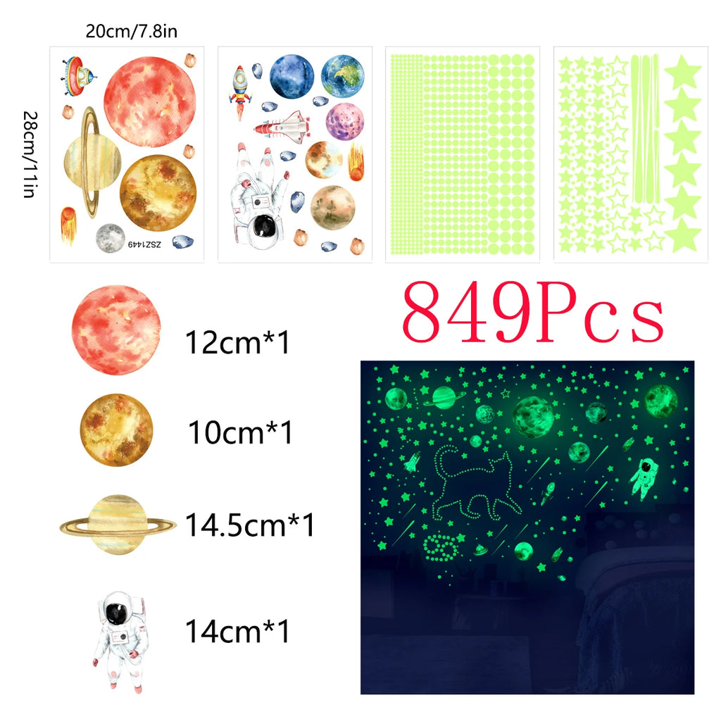 637/849Pc Luminous Moon Stars Wall Stickers PVC Glow in the Dark 3D Home Decoration Wall Decals Set for DIY Kids Bedroom Ceiling