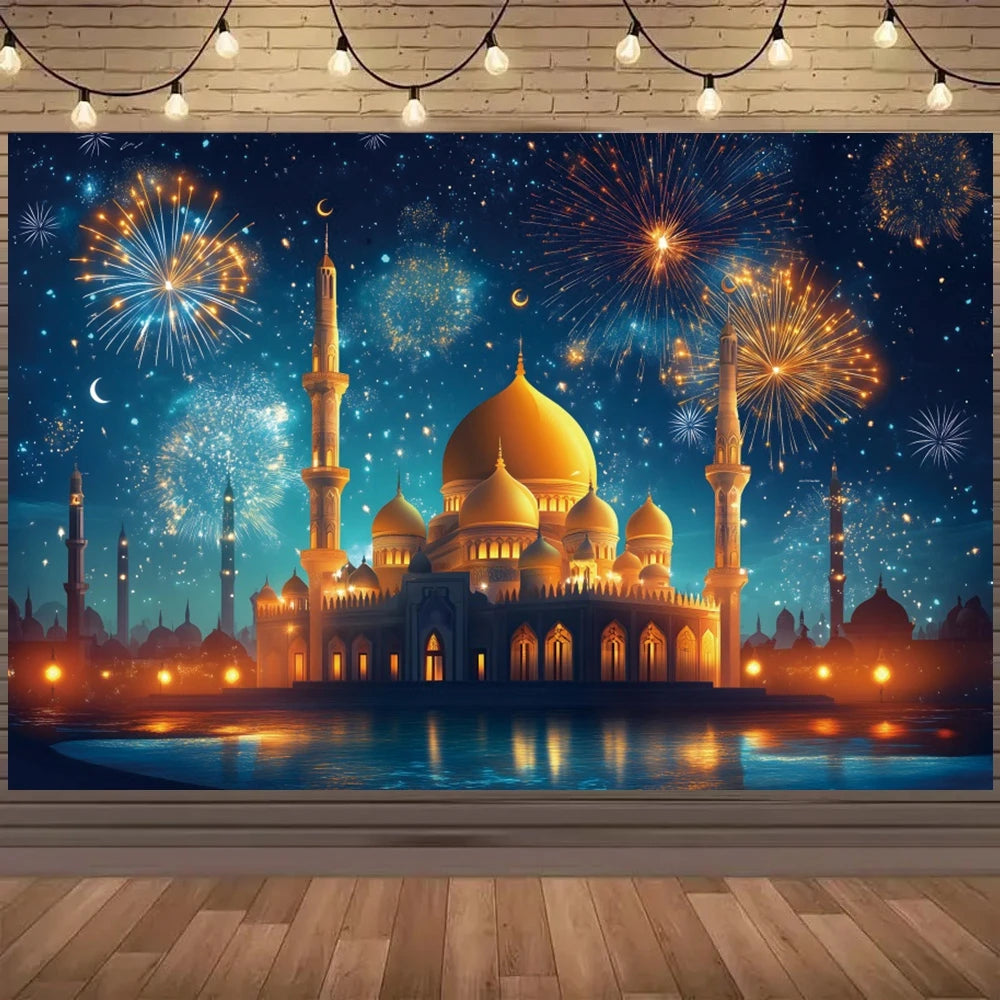 Ramadan Mubarak Backdrops Eid Al Adha Moon Islam Muslim Celebration Eid Party Night Decoration Background Photo Shoot Prop Gift