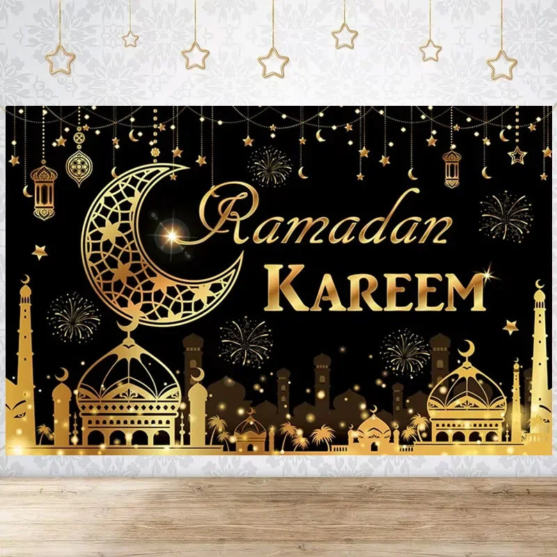 Happy EID Ramadan Festivals Mosque Moon Lantern Mubarak Poster Party Decoration Banner Photo Background Photography Prop Supply