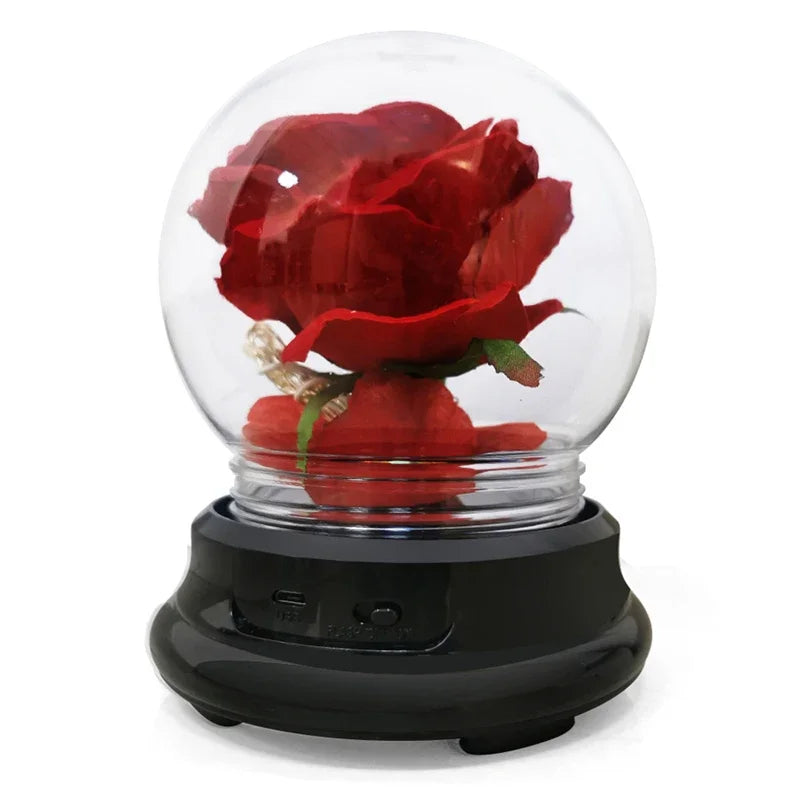 Mother Day Gift Dried Flowers Eternal Real Rose Home Decor with LED In Glass Dome Valentine's Day Gift Rose Round Lamp Ornaments