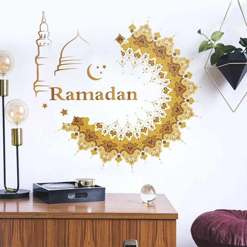 Eid Mubarak Window Sticker 2025 Ramadan Kareem Wall Sticker Muslim Islamic Festival Party Decoration Supplie Electrostatic Decal