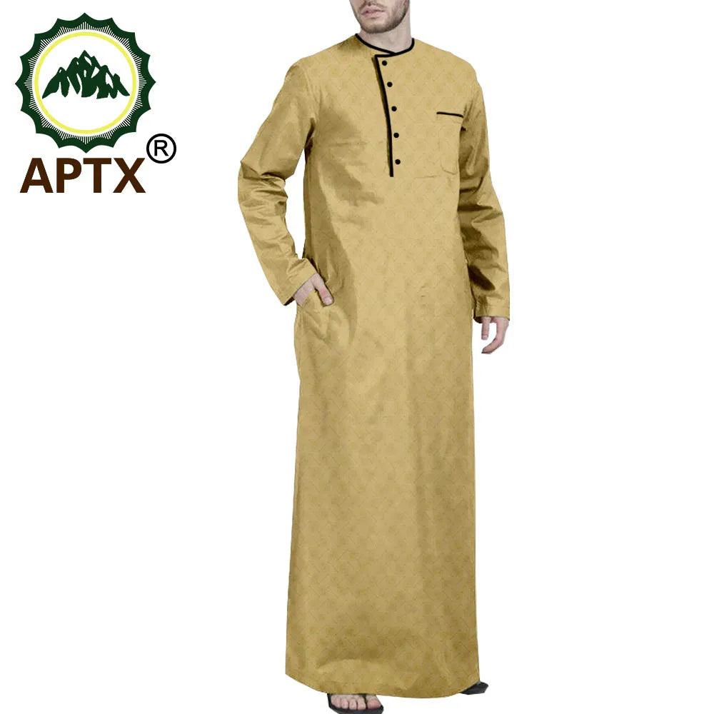 African Middle East Arabic Long Robes Vintage Muslim Kaftan Abayas Men Leisure Buttons Long Sleeve O Neck Jubba Thobe T2014005