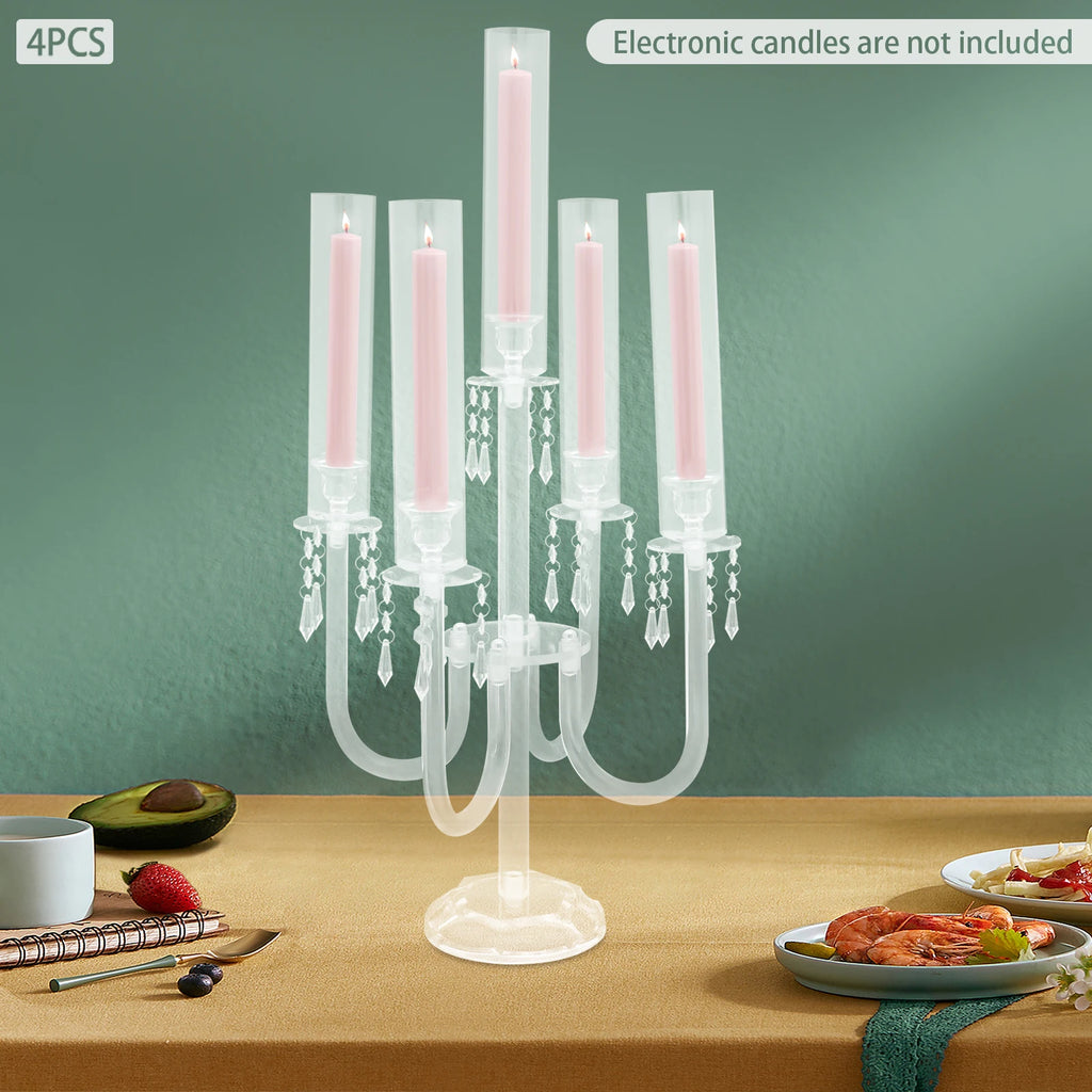 4PCS 4+1 Arms Acrylic Candle Holders  Candelabra Wedding Table Centerpieces Flower Stands Party Candlesticks Decoration