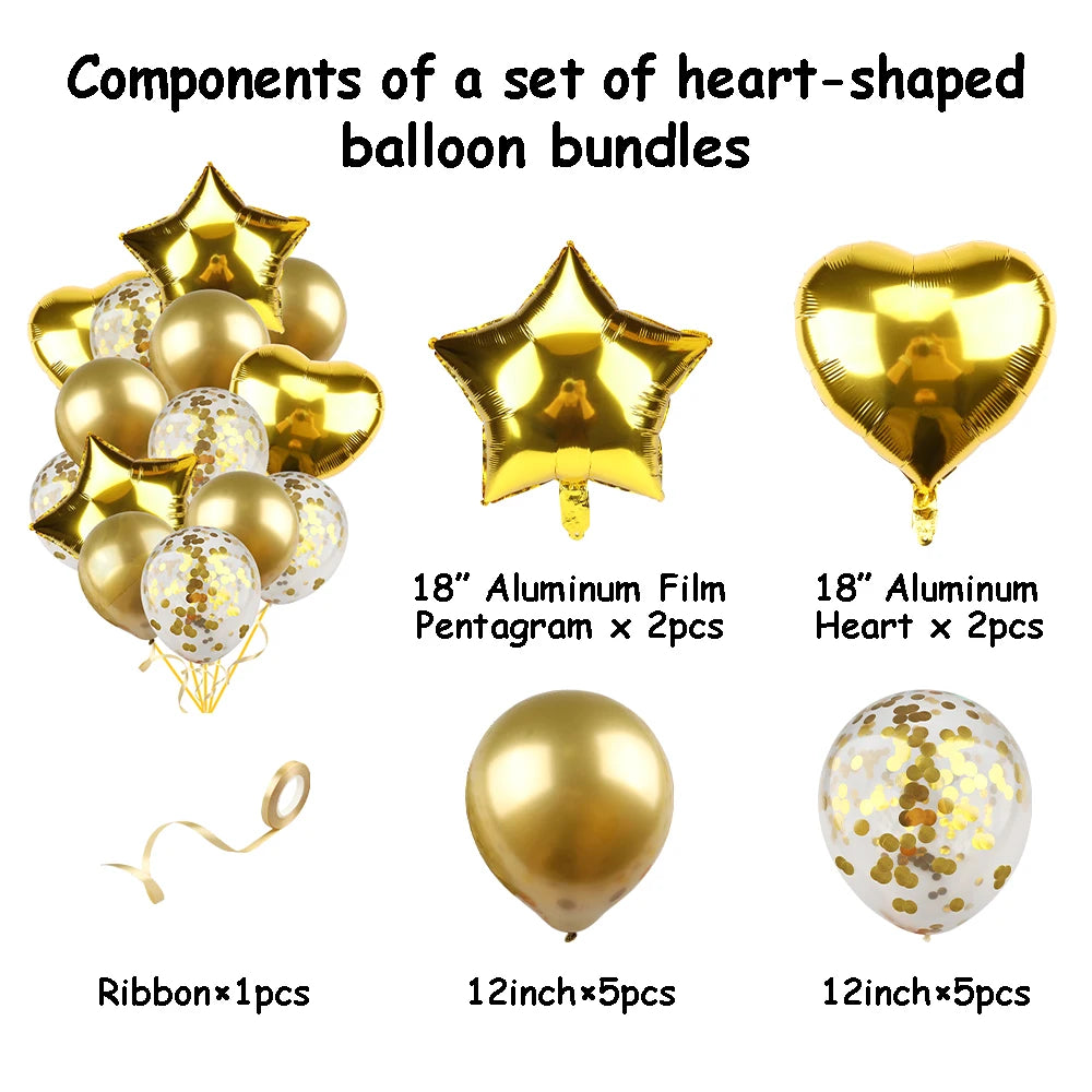 Heart Star Balloon Metallic Balloons 14pcs Gold Red Blue Pink Confetti Baloon Set For Happy Birthday Baby Shower Wedding Globos