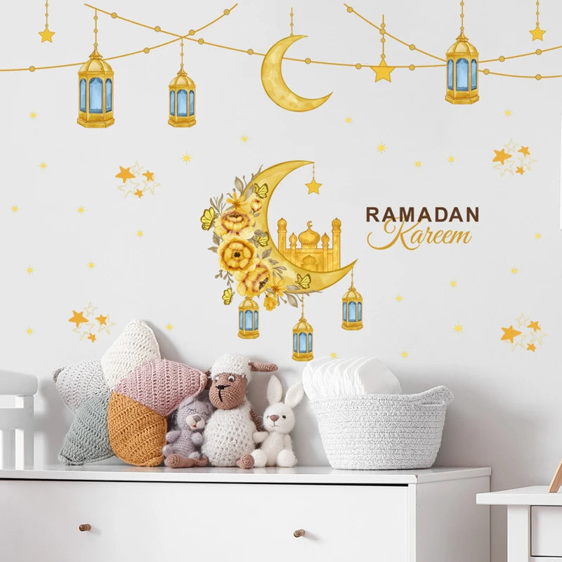 2025 Ramadan Mubarak Window Sticker EID Mubarak Moon Star Wall Stickers for Home Decoration Islamic Muslim Party Supplies Gifts