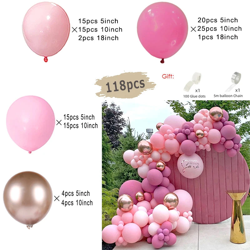 Macaron Pink Balloon Garland Arch Kit Wedding Birthday Party Decor Kids Rose Gold Latex Balloons Baby Shower Decorations Chain