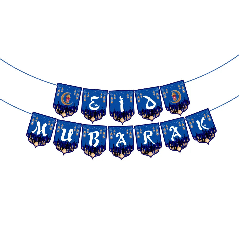 EID Mubarak Banner 2025 Decorations Ramadan Kareem Star Moon Garland Bunting Hanging Ornament Muslim Umrah Mubarak home decor