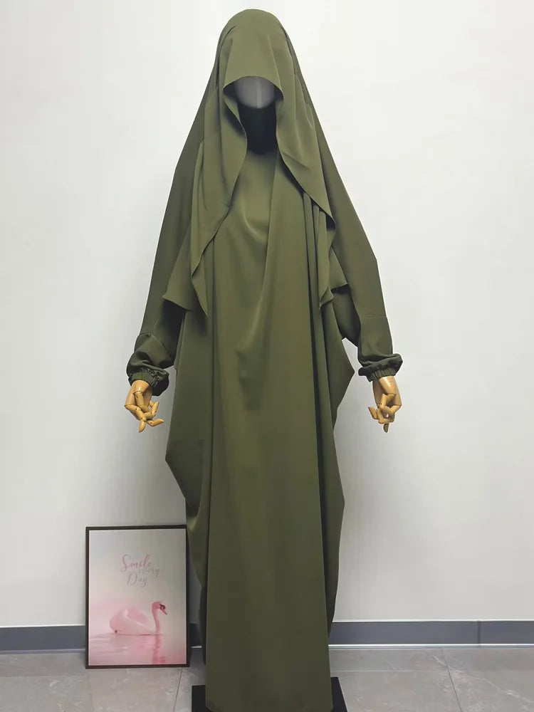 Ramadan One Piece Prayer Abaya Hooded Dress Kaftan Muslim Women Robe Hijab Dress Robe Solid Color Islam Dubai Turkey Clothes