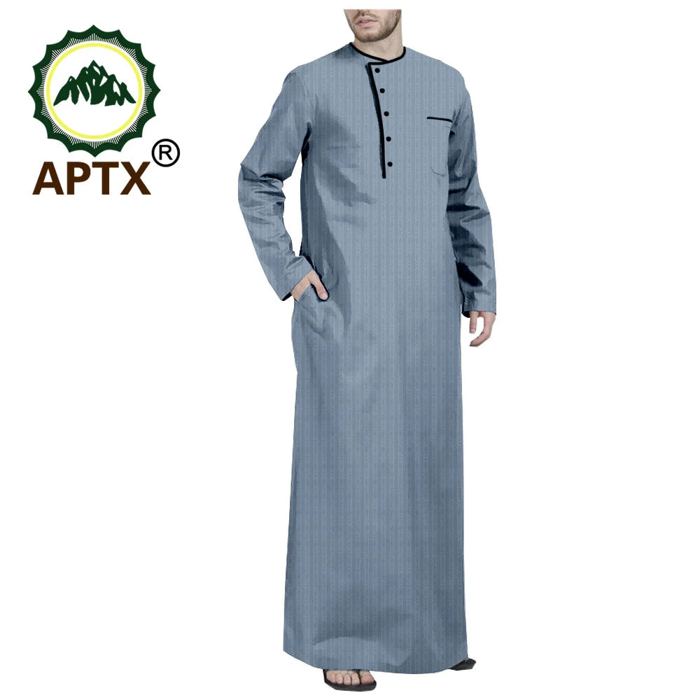 African Middle East Arabic Long Robes Vintage Muslim Kaftan Abayas Men Leisure Buttons Long Sleeve O Neck Jubba Thobe T2014005
