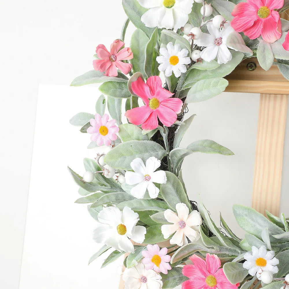 YeeNanee Vibrant Wild Flowers Spring Wreaths for Front Door Artificial Daisy Tulip Lambs Ear Summer Wreath Home Wall Decoration