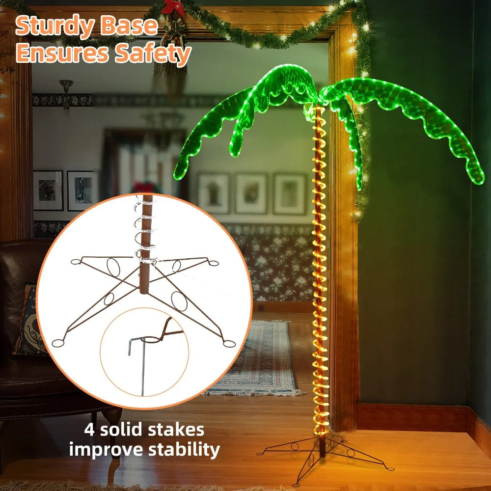 2PCS 5 FT & 7 FT Tropical LED Rope Light Palm Trees Artificial Yard Decor