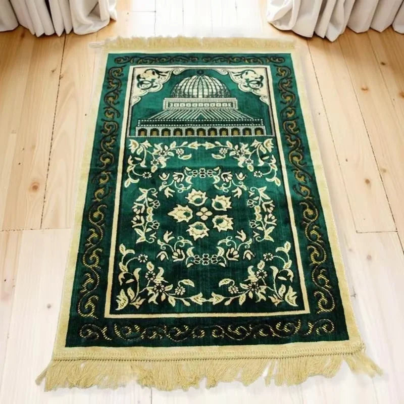 Islamic Velvet Thick & Soft Prayer Rug - Traditional Floral Muslim Mat