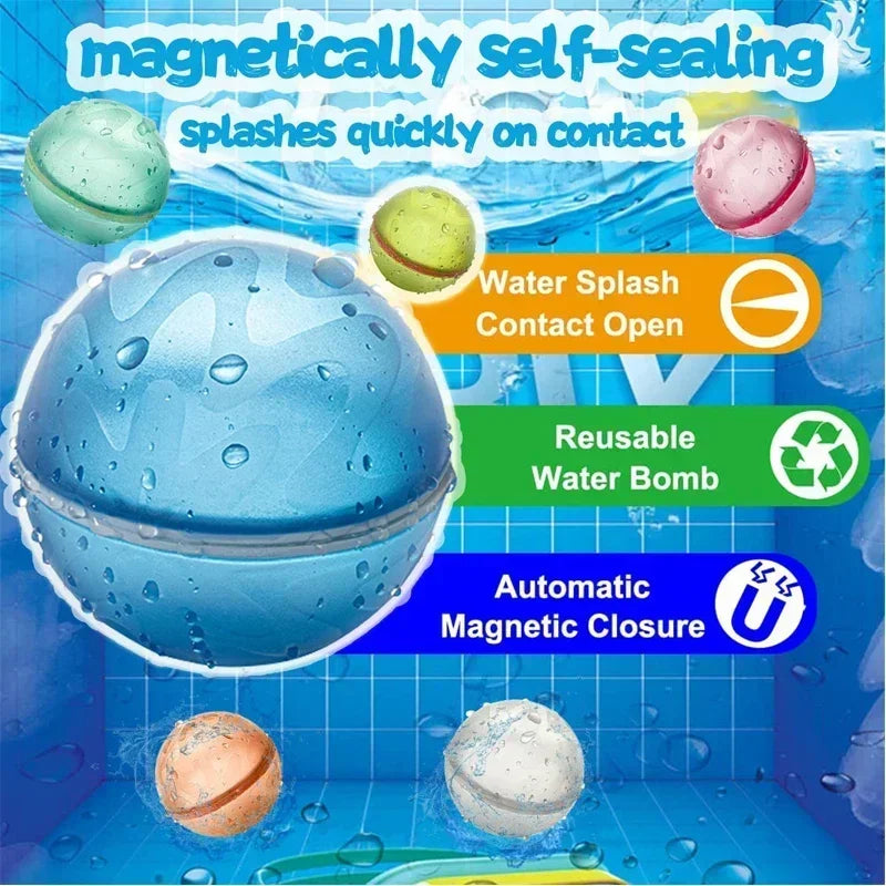 Magnetic Reusable Water Balloons Refillable Water Balloon Quick Fill Self Sealing Water Bomb Splash Balls for Kids Swimming Pool