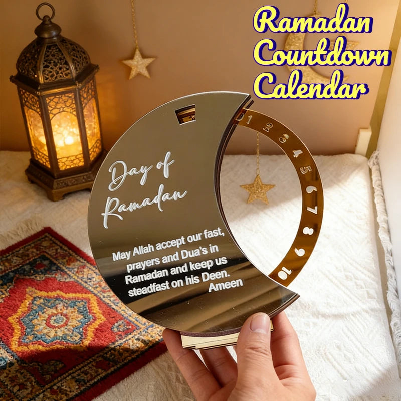 Rotatable Silver Black Ramadan Calendar Countdown Wheel with Base Table Ornament Day of Ramadan Islam Muslim Party Decor Gift
