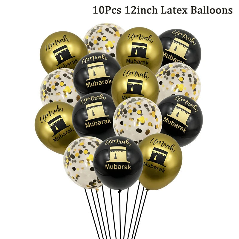 Black Gold Umrah Mubarak Latex Balloons Ramadan Kareem Decoration EID Mubarak Muslim Islamic Festival Party Home Ramadan Supplie
