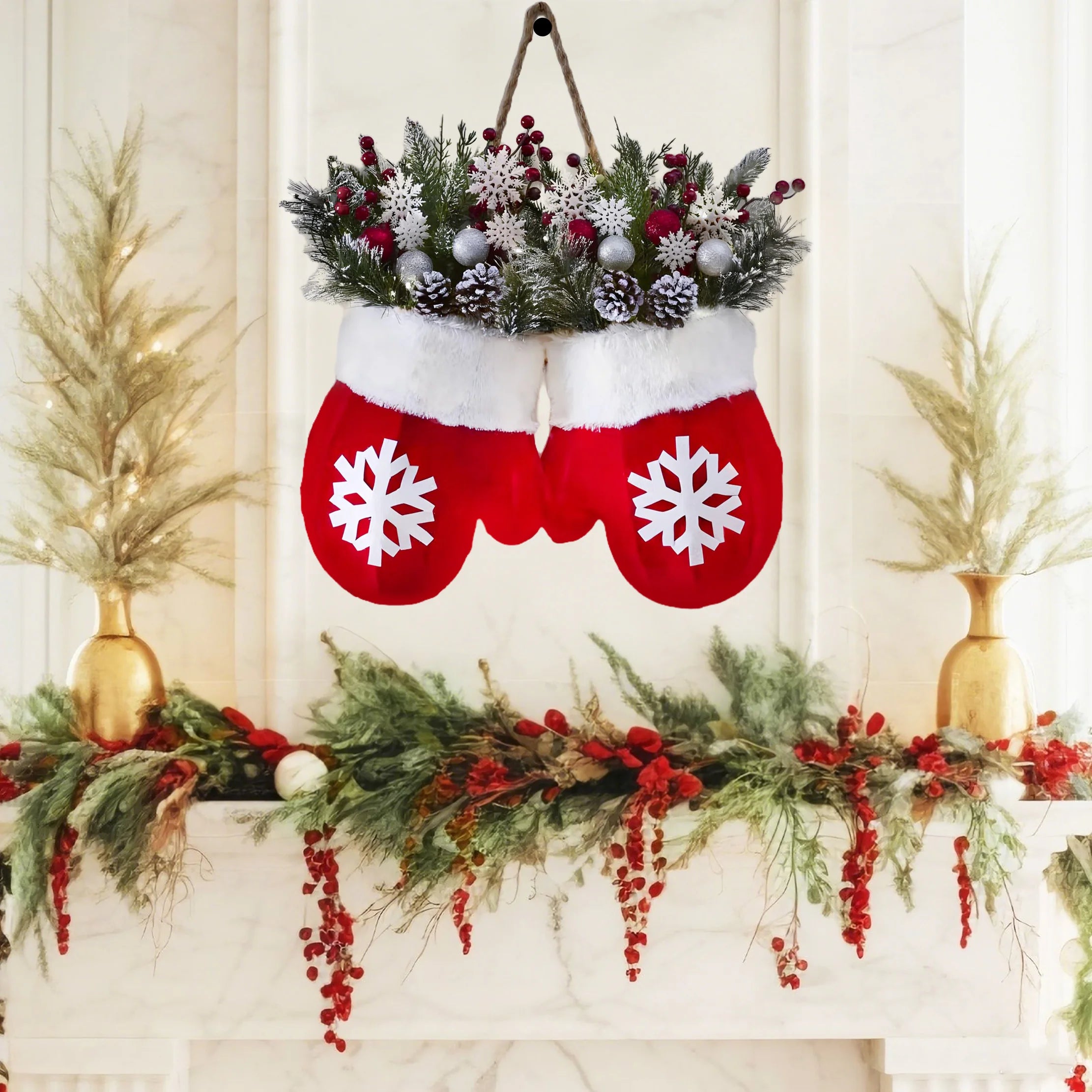 2026 Christmas Glove Garland Creative Simulated Flower Wreath Window Door Gate Home Decor Door Sign Xmas Party Decoration